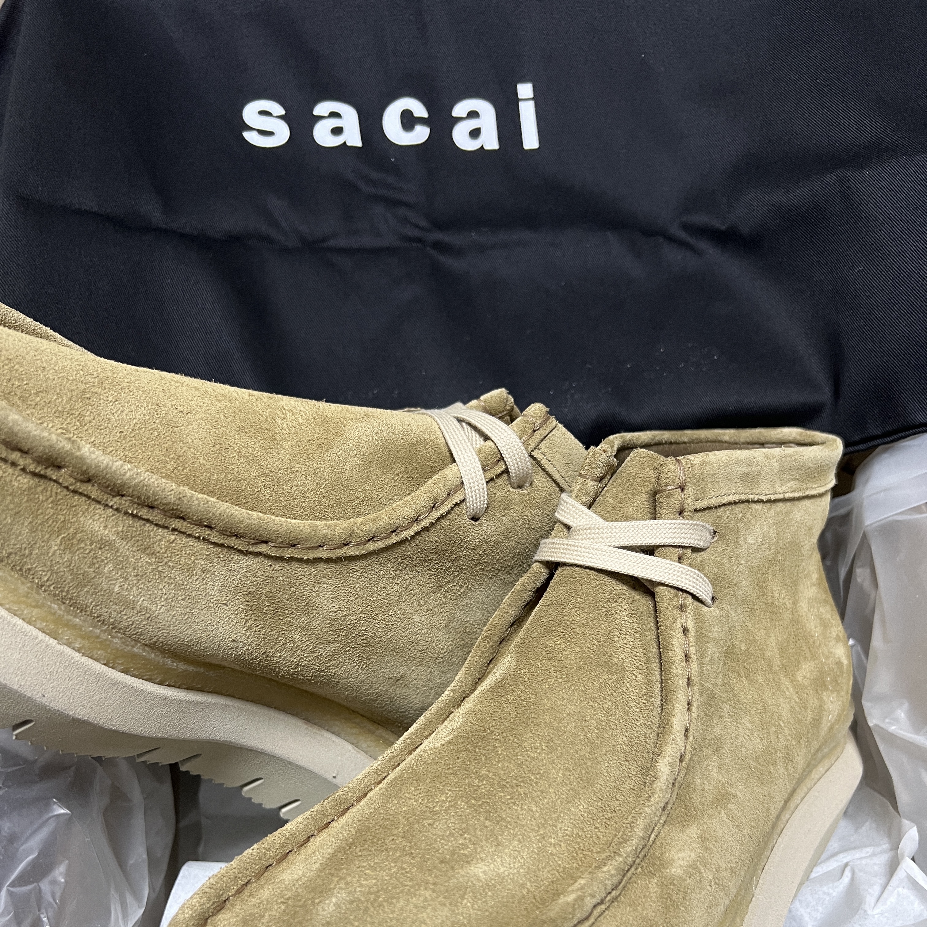 Clarks Originals x Sacai Hybrid Wallabee Boots Beige 착용 스타일 - 5