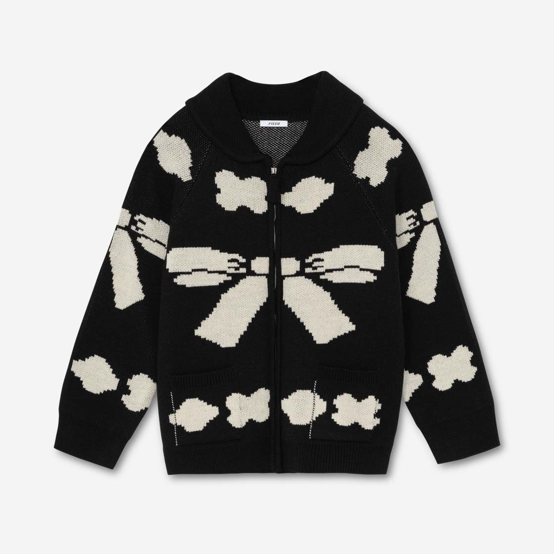 니히 리본 집업 스웨터 블랙