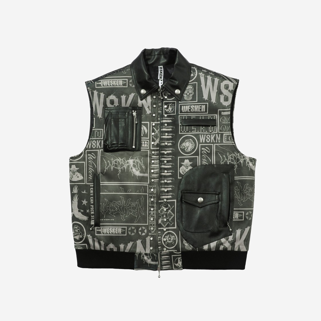 Wesken MA-1 Battle Graphic Stud Detailed Padded Vest Black 상세 이미지 1