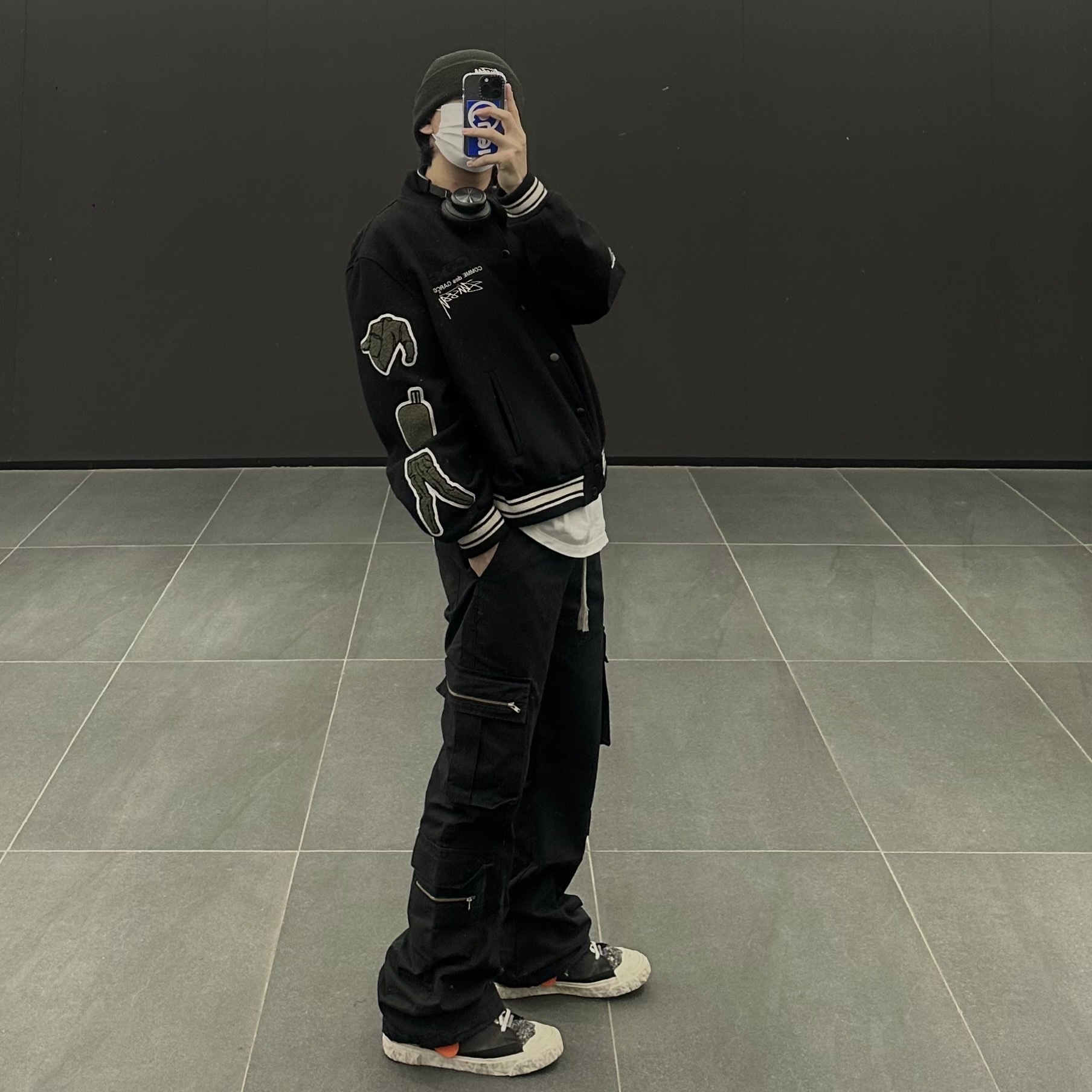Stussy x CDG Varsity Jacket, Nike x Readymade Blazer Mid Black 착용 스타일 - 1