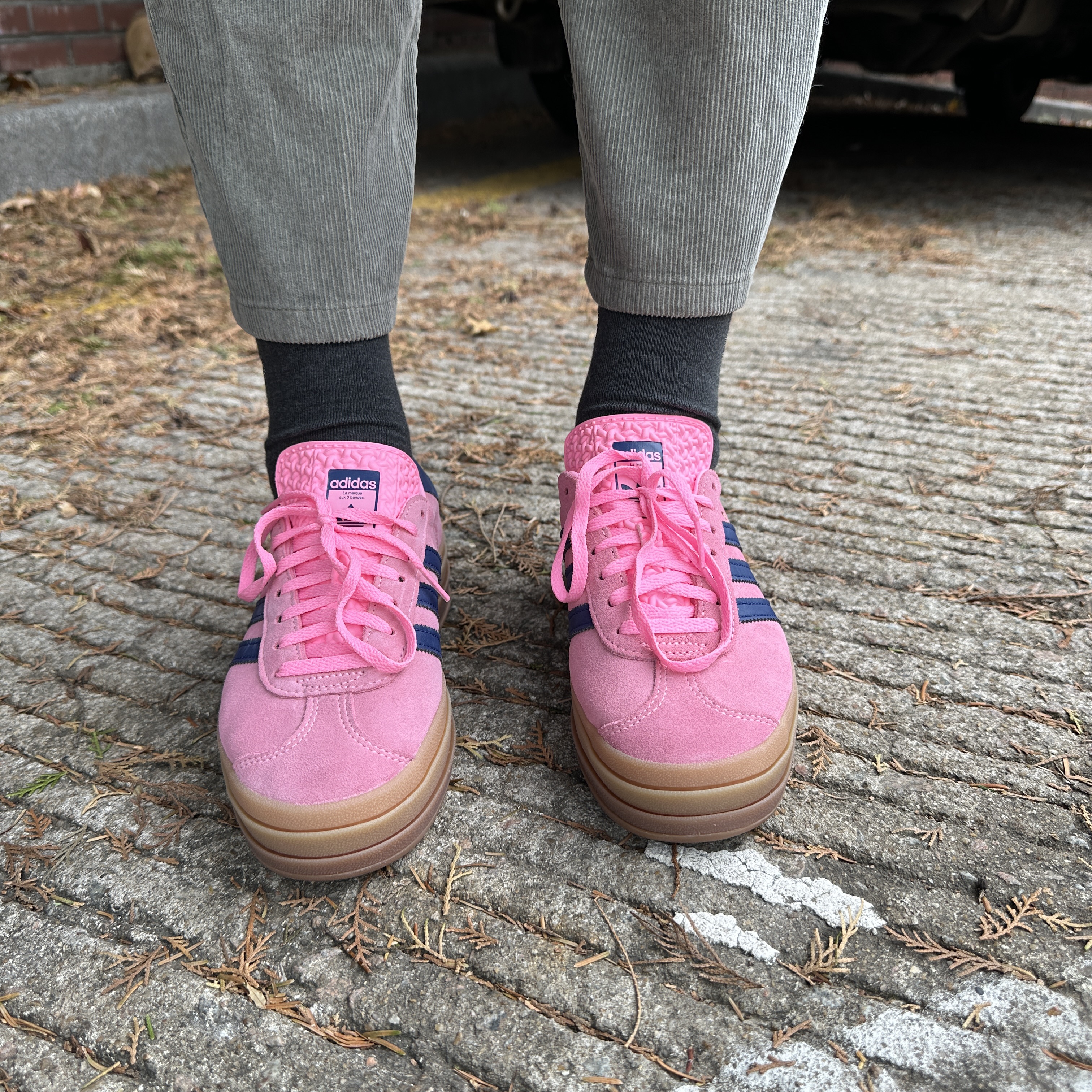(W) Adidas Gazelle Bold Pink Glow Victory Blue 착용 스타일