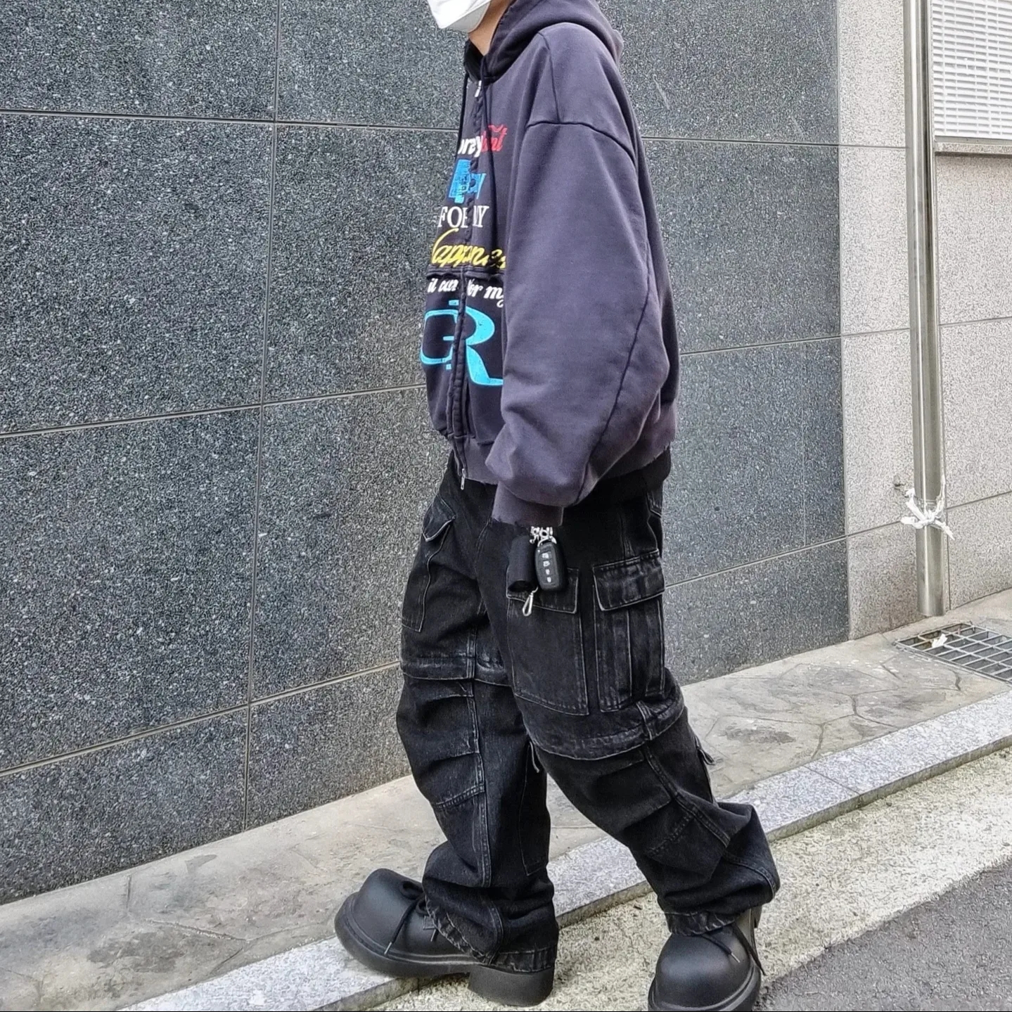 Project G/R Happiness Zip Hoodie Navy, Balenciaga Steroid Derby Black 착용 스타일 - 2