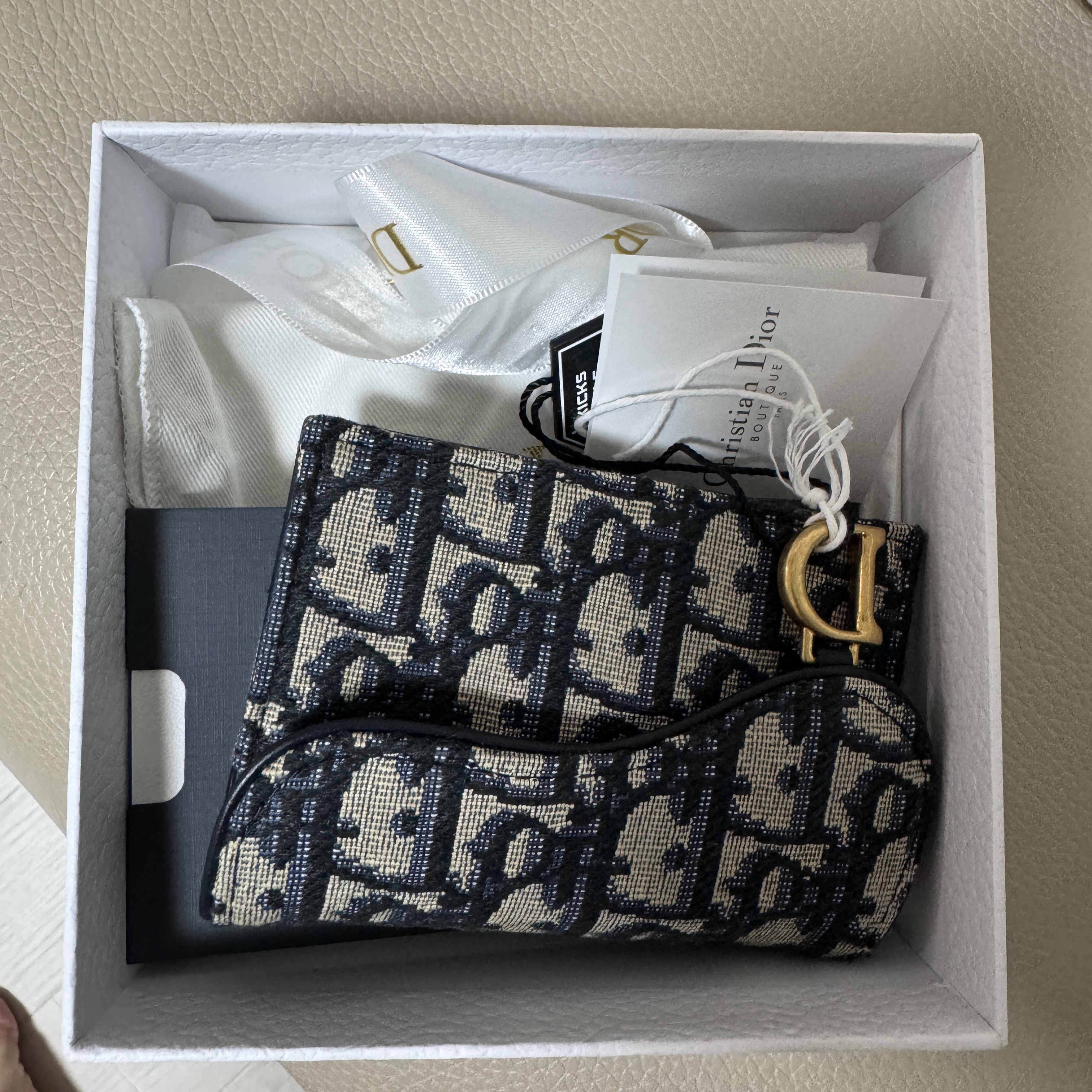 Dior Saddle Flap Card Holder Blue Dior Oblique Jacquard 착용 스타일