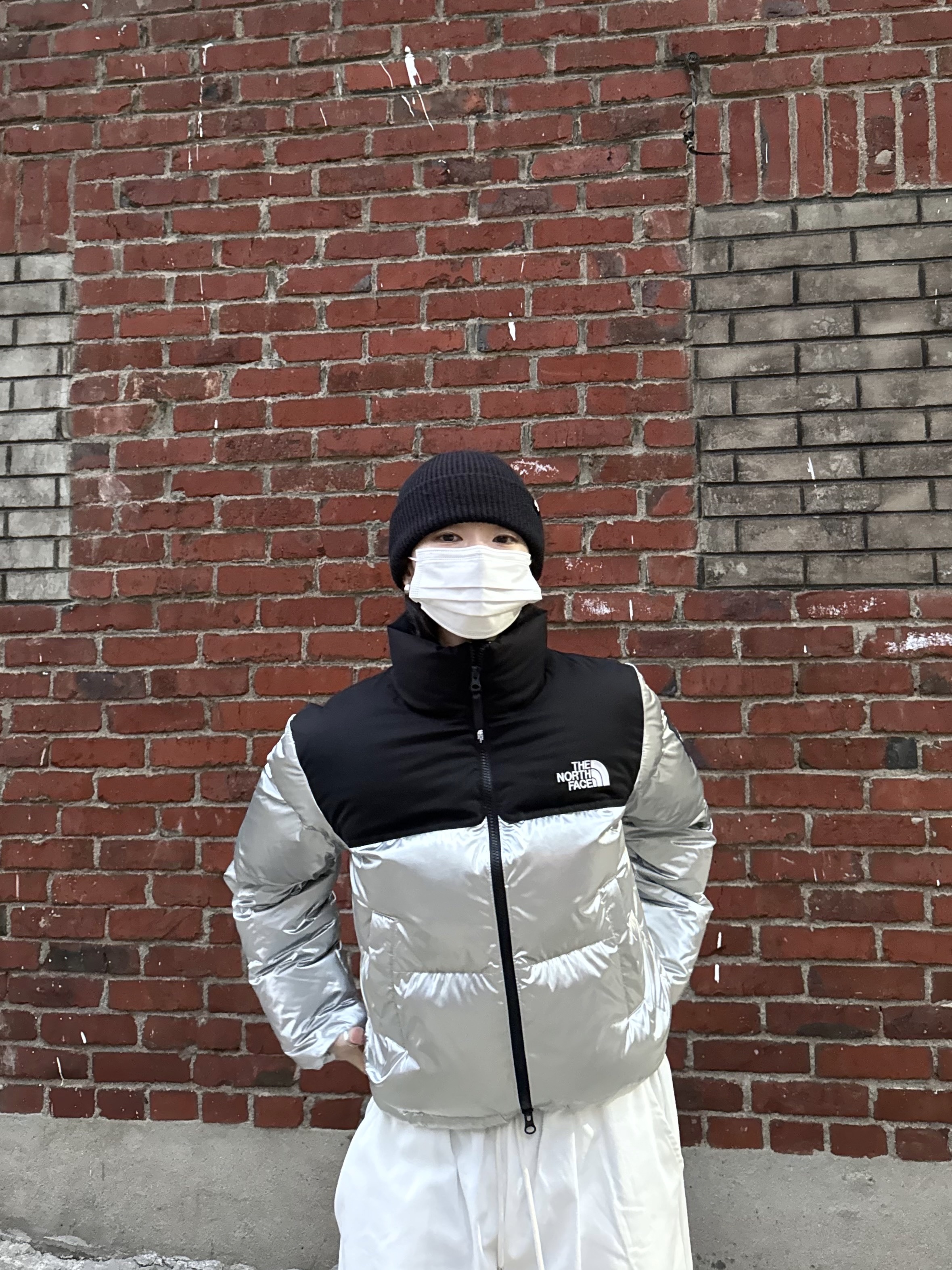(W) The North Face White Label Novelty Nuptse Down Jacket SE Silver, Asics UB2-S Gel-1130 Asphalt Pure Silver 착용 스타일 - 6