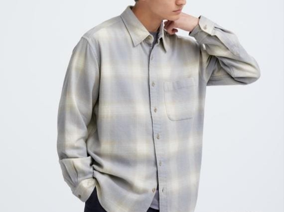 Uniqlo Flannel Check Shirt Gray 착용 스타일