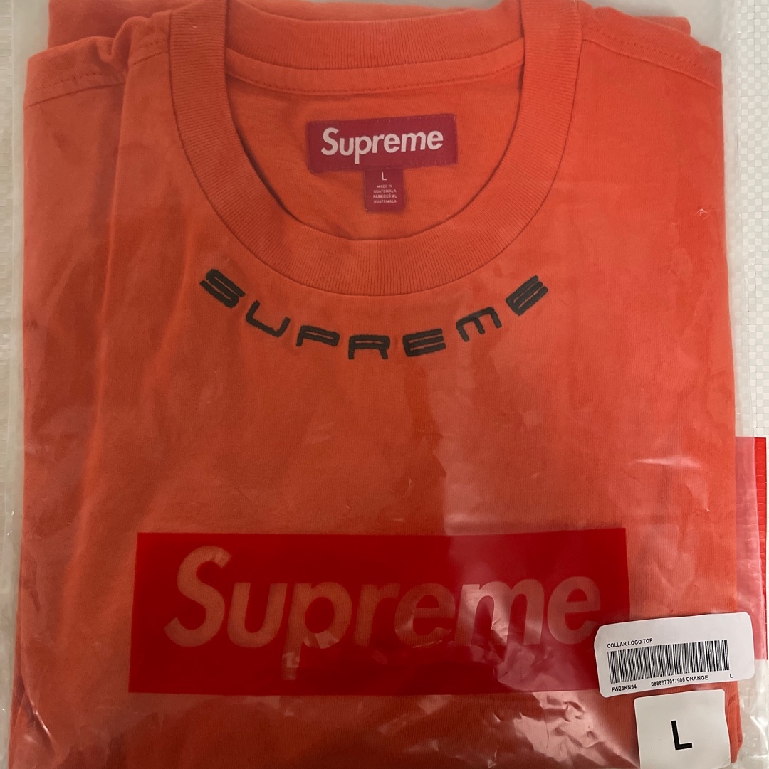 Supreme Collar Logo L/S Top Orange - 23FW 착용 스타일