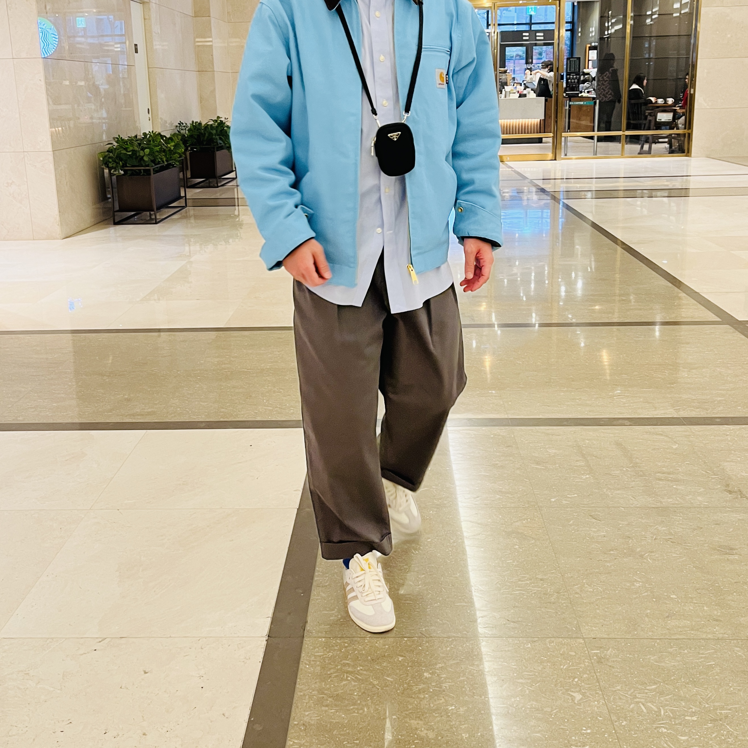 Carhartt WIP x IAB Studio OG Detroit Jacket Milky Blue, Adidas x Kasina Samba Consortium Cup Off White Trace Khaki 착용 스타일 - 3