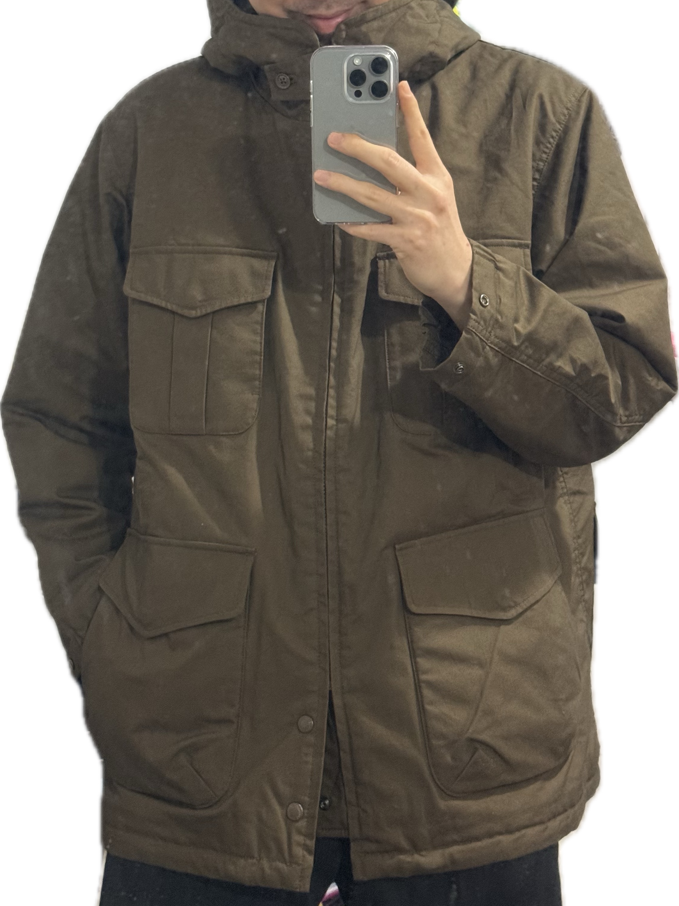Uniqlo x Engineered Garments Pufftech Utility Jacket Brown, Apple iPhone 15 Pro 512GB Natural Titanium (Korean Ver.) 착용 스타일