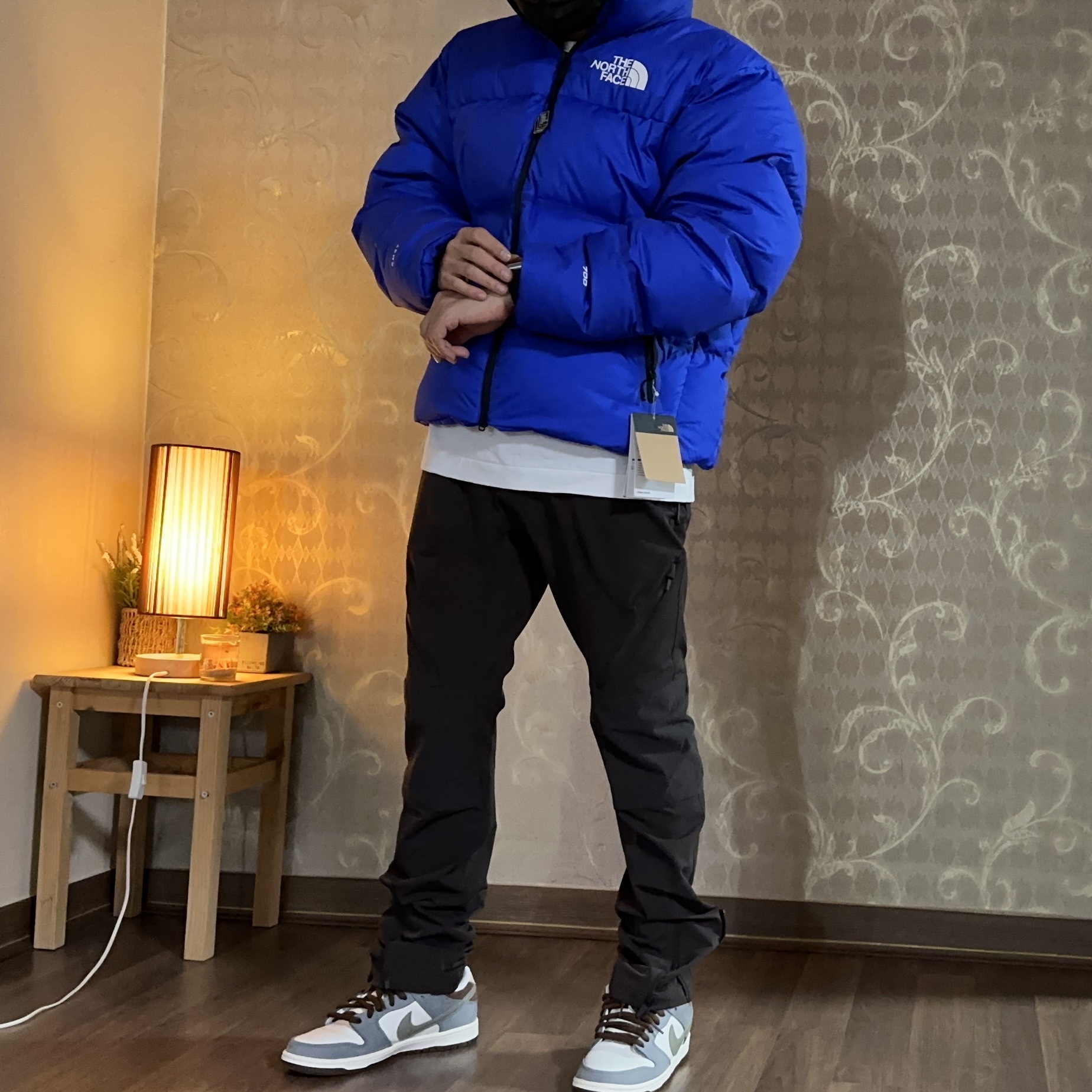 The North Face RMST Nuptse Jacket Lapis Blue, Nike x Travis Scott NRG BH Pants Velvet Brown - Asia 착용 스타일 - 1