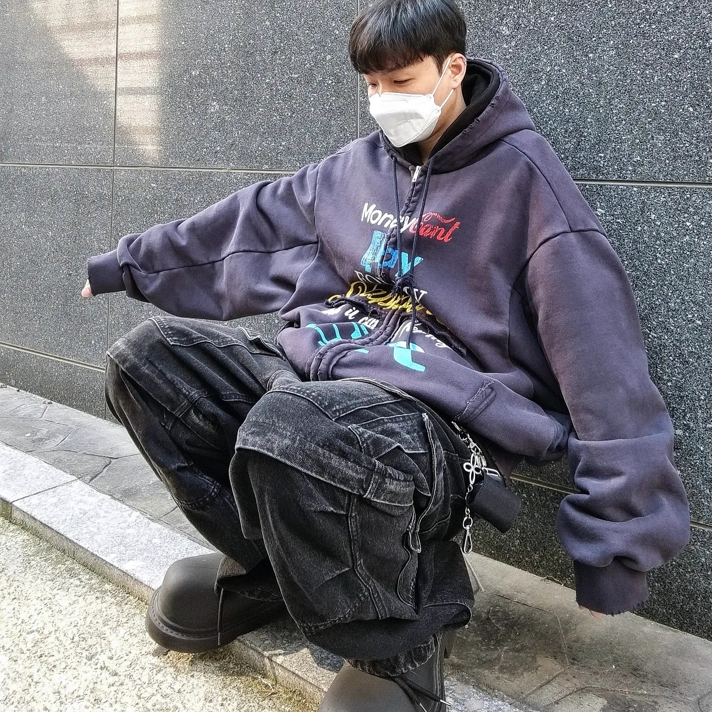 Project G/R Happiness Zip Hoodie Navy, Balenciaga Steroid Derby Black 착용 스타일 - 1