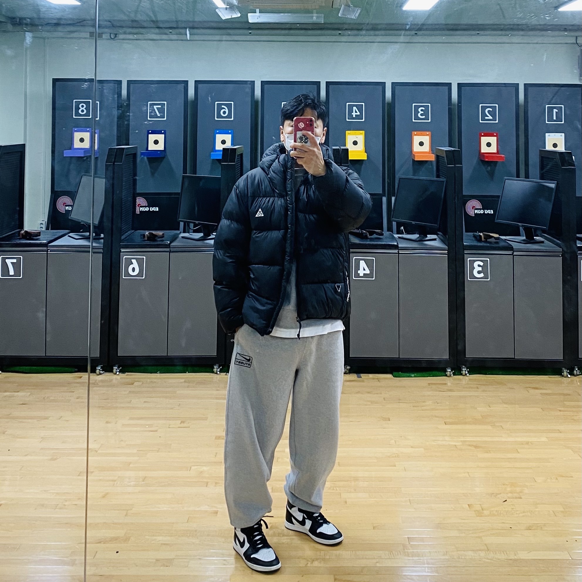 Nike ACG Therma-Fit ADV Lunar Lake Puffer Jacket Black - Asia, Nike x Stussy NRG Fleece Crewneck Dark Grey Heather (DO9337-063) 착용 스타일