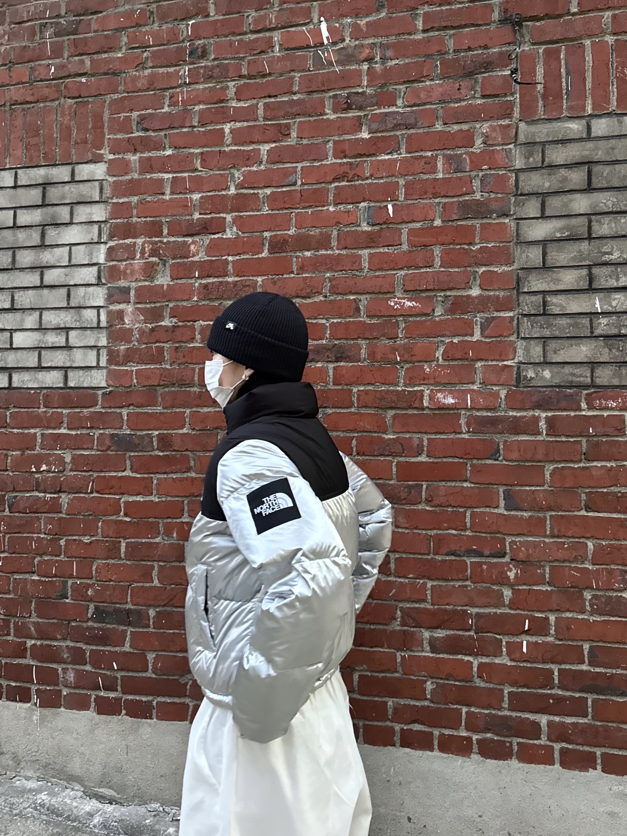 (W) The North Face White Label Novelty Nuptse Down Jacket SE Silver, Asics UB2-S Gel-1130 Asphalt Pure Silver 착용 스타일 - 5