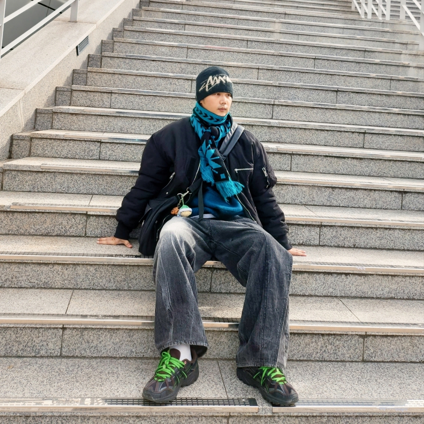 Stussy Brushed Out Stock Skullcap Beanie Black, Asics x Andersson Bell Gel-Sonoma 15-50 Black Green 착용 스타일 - 4