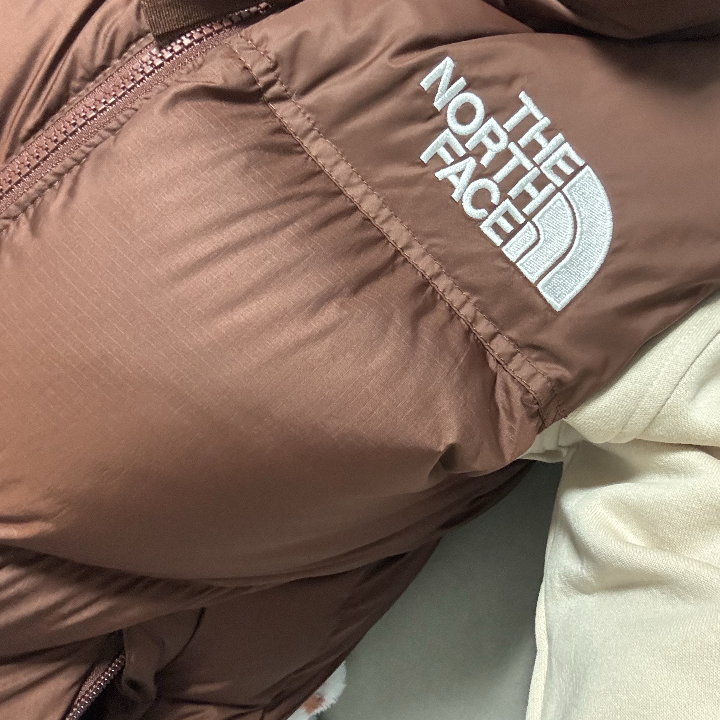 The North Face 1996 Retro Nuptse Vest Dark Oak 착용 스타일