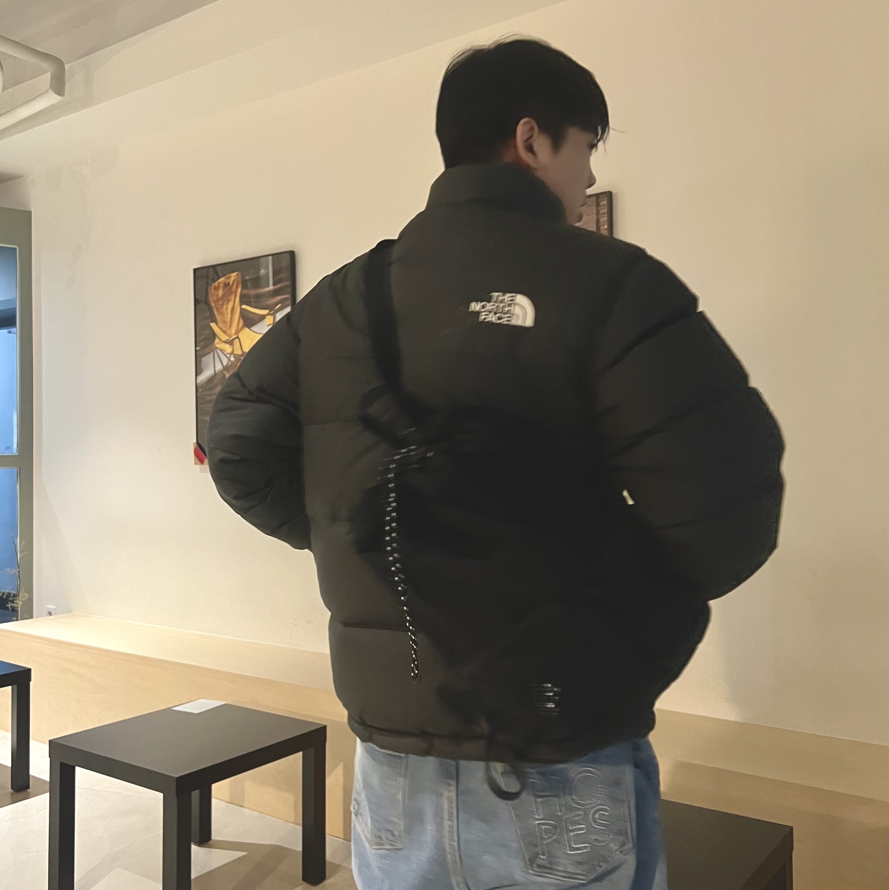 The North Face 1992 Nuptse Jacket Black 착용 스타일