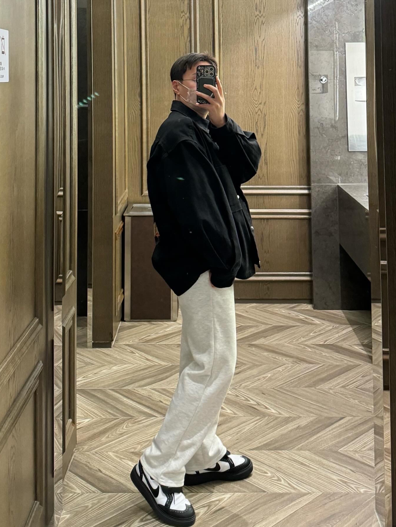 Wooyoungmi Volcano Denim Shirt Black - 23FW, Nike x Peaceminusone Kwondo1 Black and White 착용 스타일 - 2