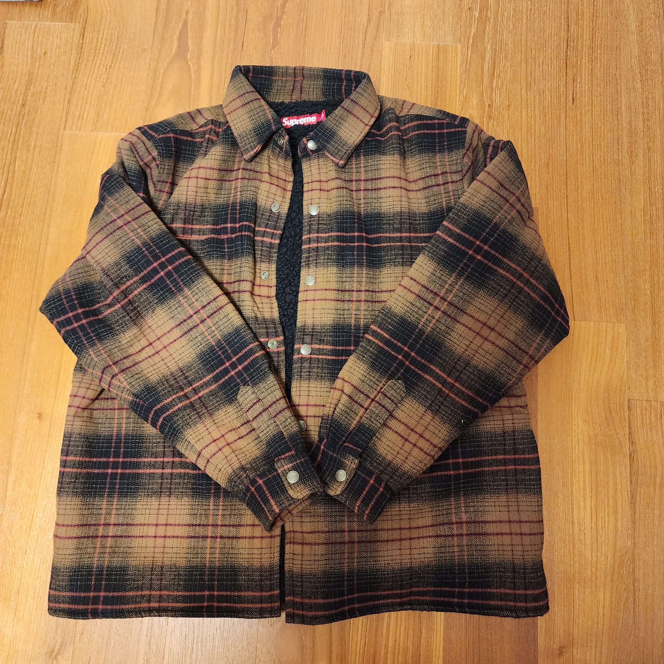 Supreme Lined Flannel Snap Shirt Black - 23FW 착용 스타일 - 1