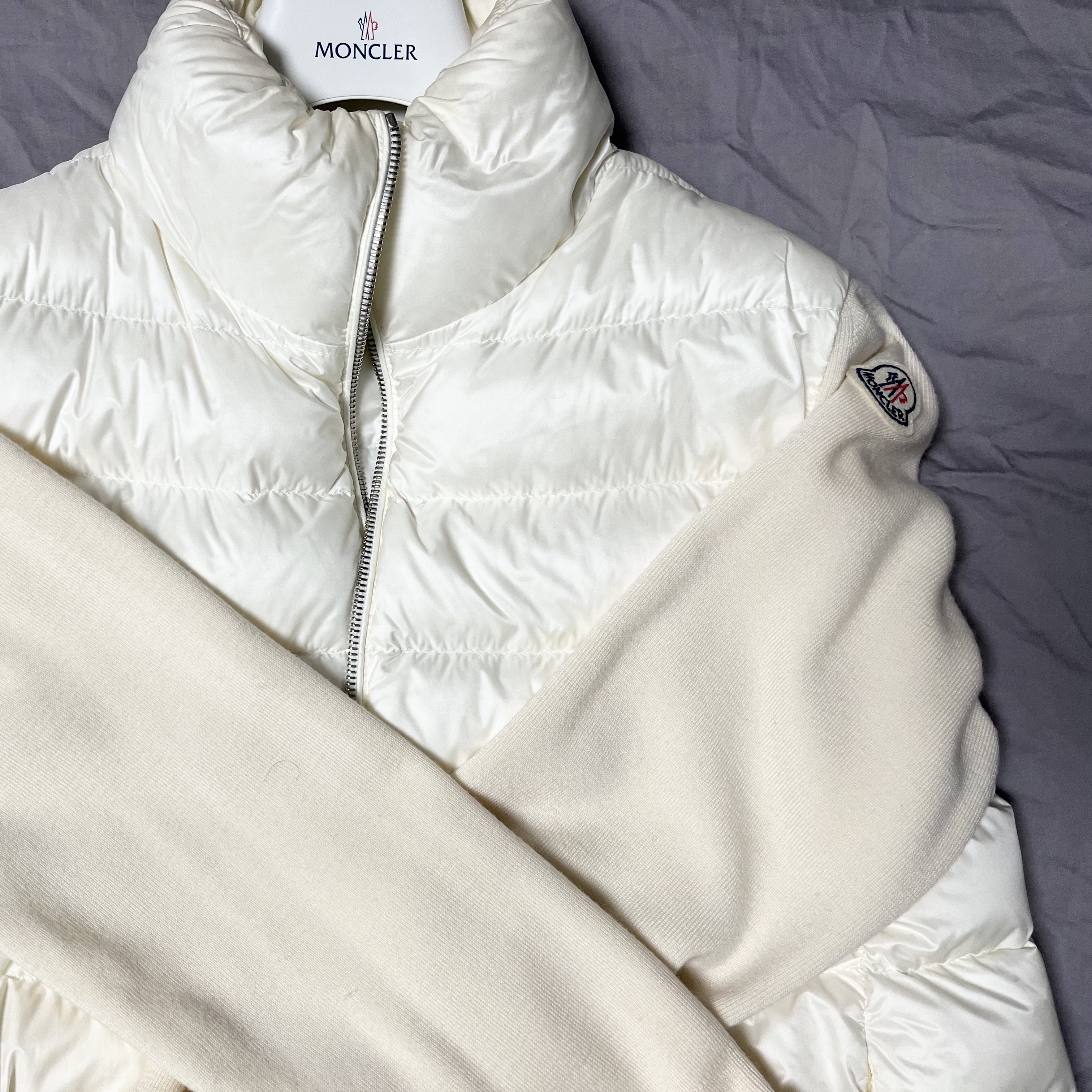 Moncler Padded Wool Cardigan Black - 23FW, (W) Moncler Padded Wool Cardigan White - 23FW 착용 스타일