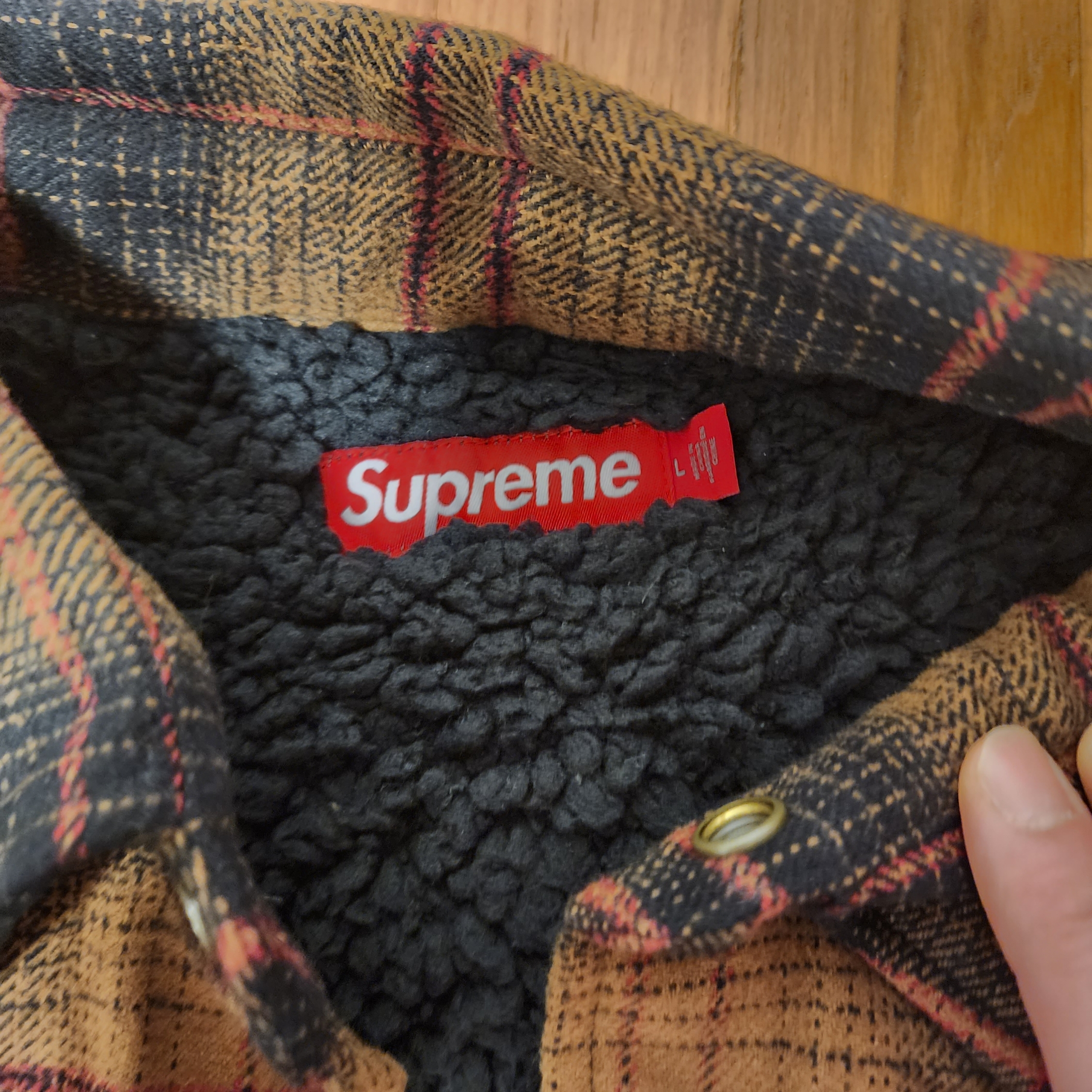 Supreme Lined Flannel Snap Shirt Black - 23FW 착용 스타일 - 3