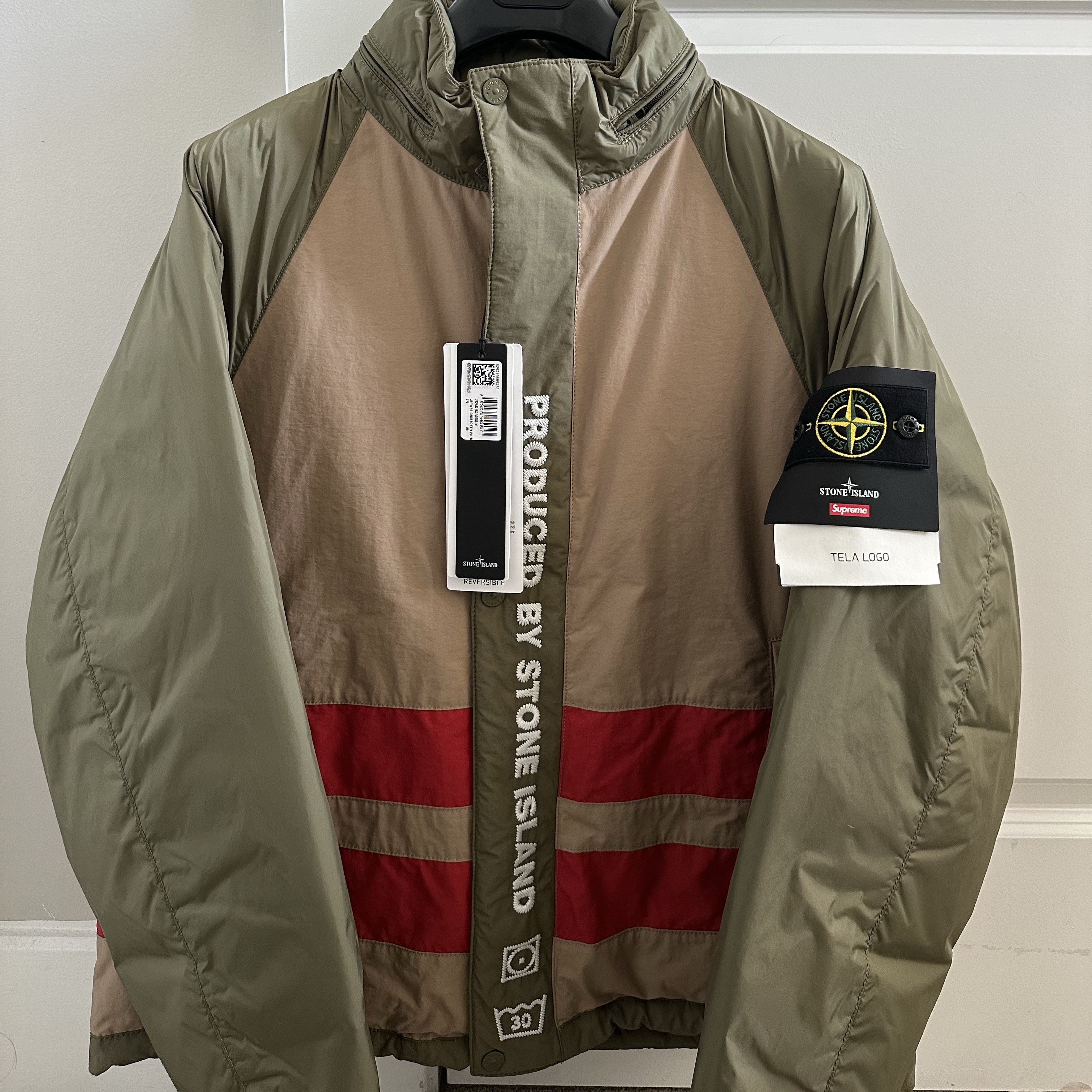 Supreme x Stone Island Reversible Down Puffer Jacket Olive - 23FW 착용 스타일
