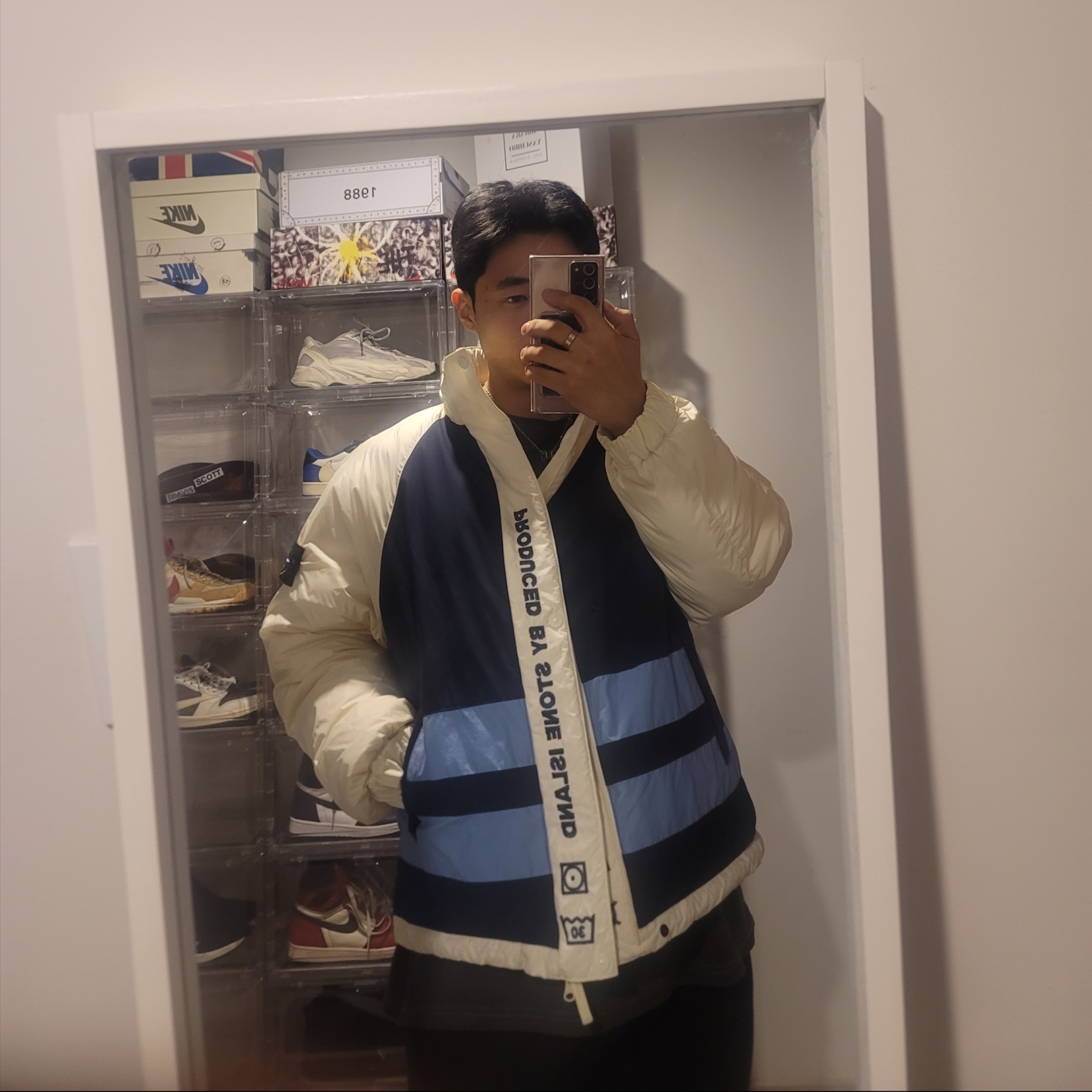 Supreme x Stone Island Reversible Down Puffer Jacket White - 23FW 착용 스타일 - 1
