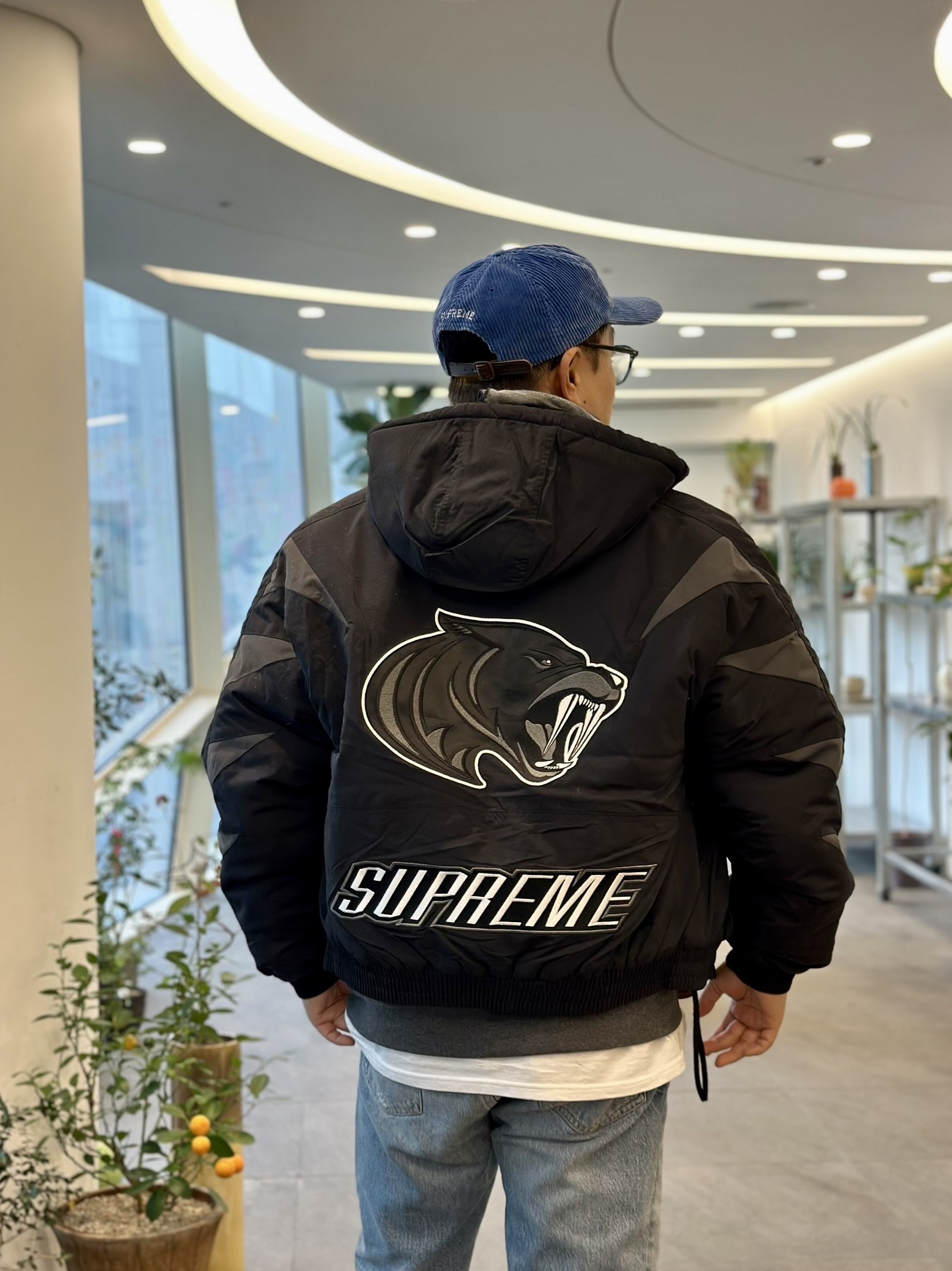 Supreme Wildcat Sideline Puffer Jacket Black - 23FW 착용 스타일