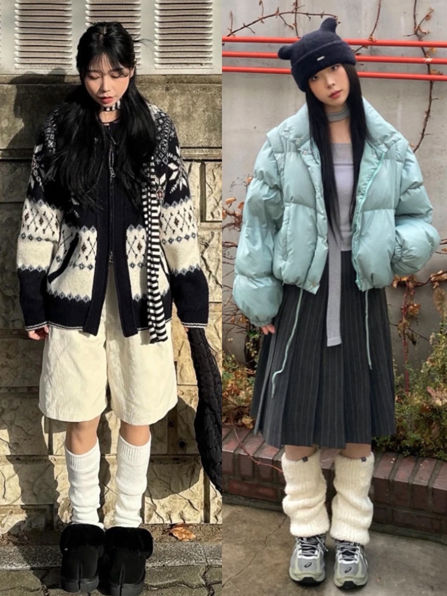 Asics Gel-Kayano 14 Cream Pure Silver, Millo Women Snow Jaquard Knit Zip-up Ivory 착용 스타일 - 2