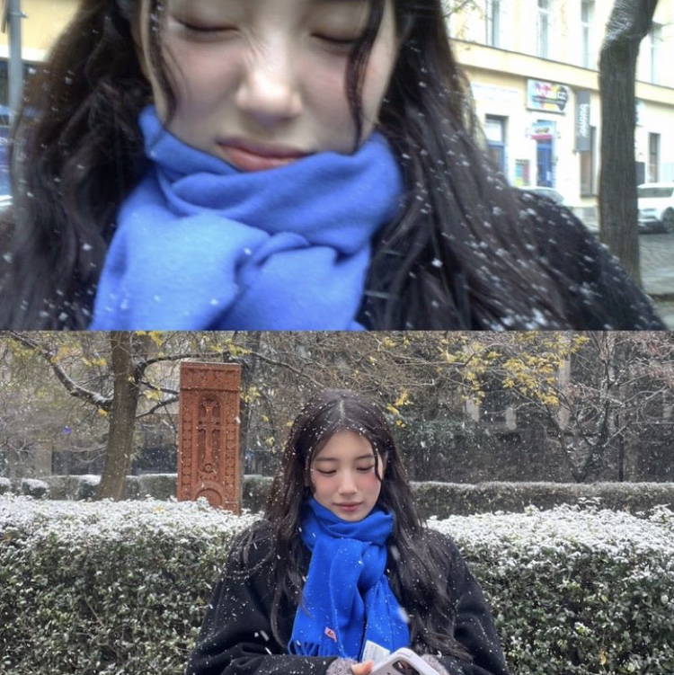 Acne Studios Skinny Wool Muffler Royal Blue 착용 스타일