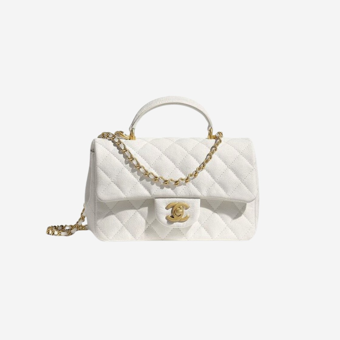 Chanel Mini Flap Bag with Top Handle Grained Calfskin & Gold White 상세 이미지 1