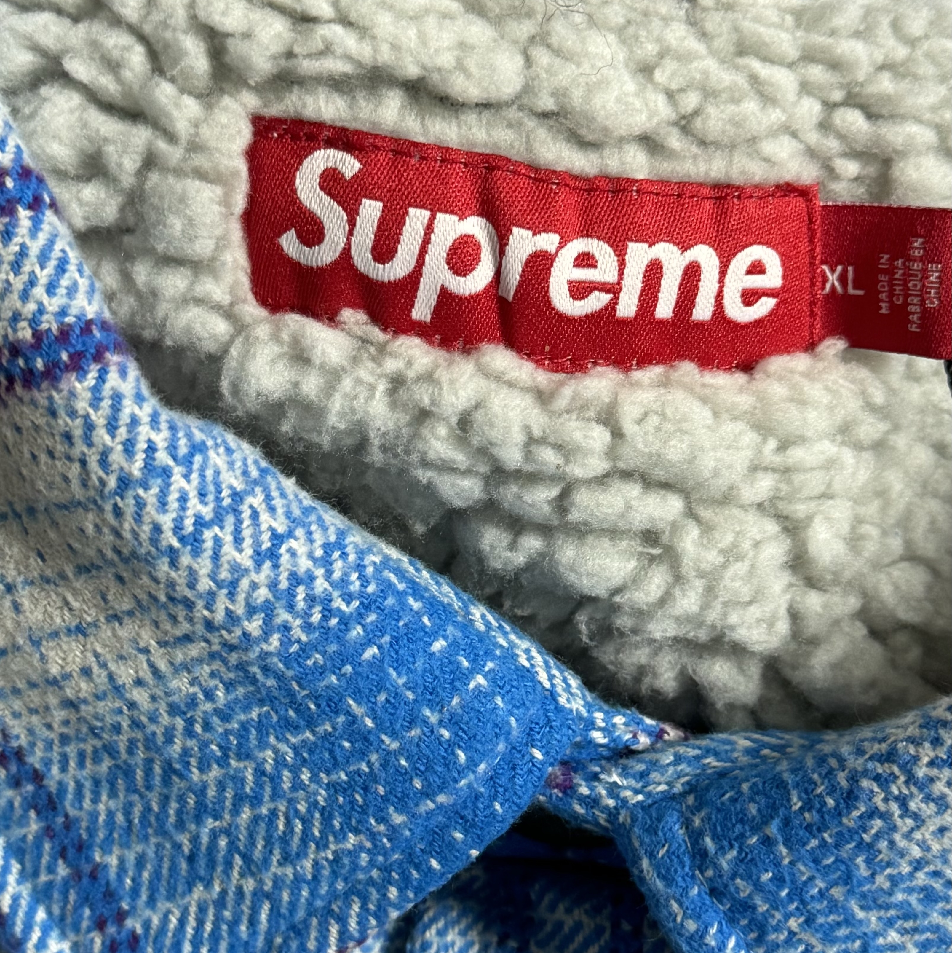 Supreme Lined Flannel Snap Shirt Blue - 23FW 착용 스타일