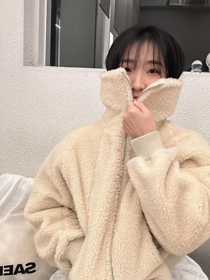 Saenginstudios Saengin Fleece 2Way Zip Up Jacket Ivory 착용 스타일 - 1