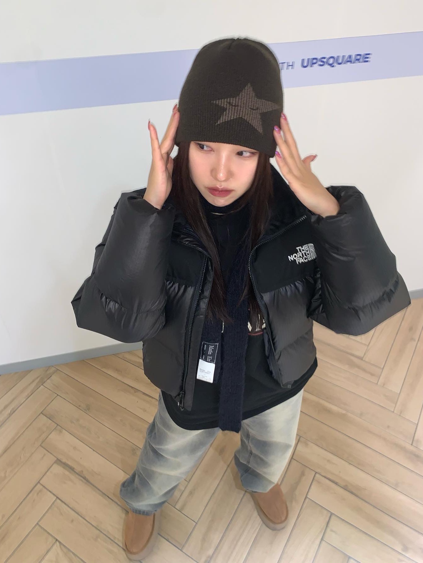 (W) The North Face White Label Novelty Nuptse Down Jacket Black, (W) The North Face White Label Novelty Nuptse Down Jacket Black 착용 스타일 - 6