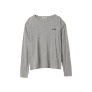 (W) Miu Miu Long Sleeved Ribbed Jersey T-Shirt Grey