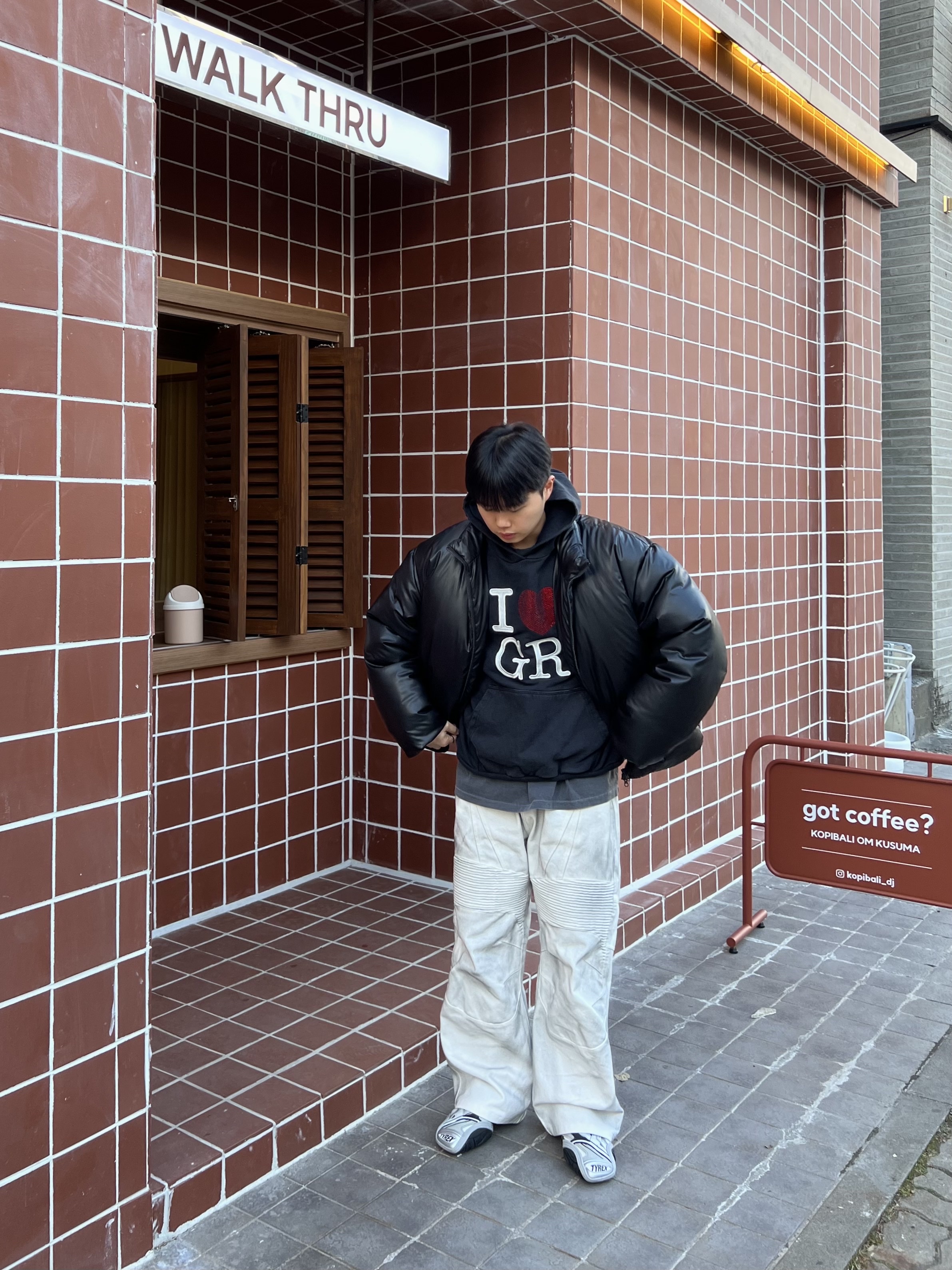 Balenciaga Tyrex Sneakers Black Grey, Project G/R I Love GR Hoodie Black - Haus of GR Exclusive 착용 스타일 - 2