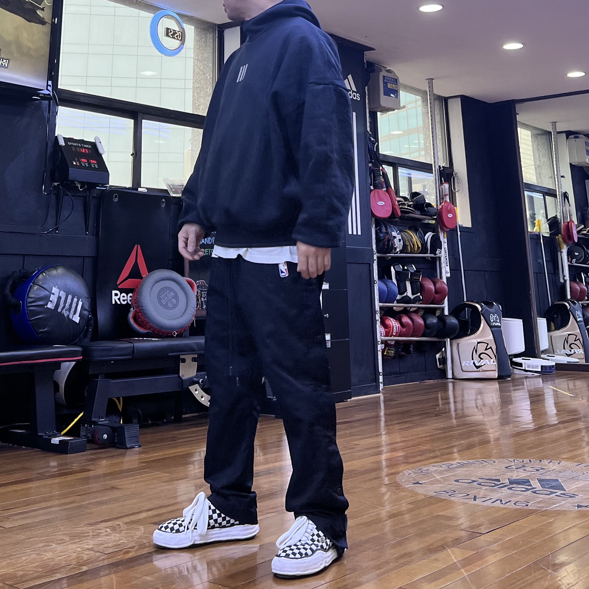 Nike x Fear of God NRG Tear Away Pants Black, Adidas x Fear of God Athletics Heavy Fleece Hoodie Black - KR Sizing 착용 스타일