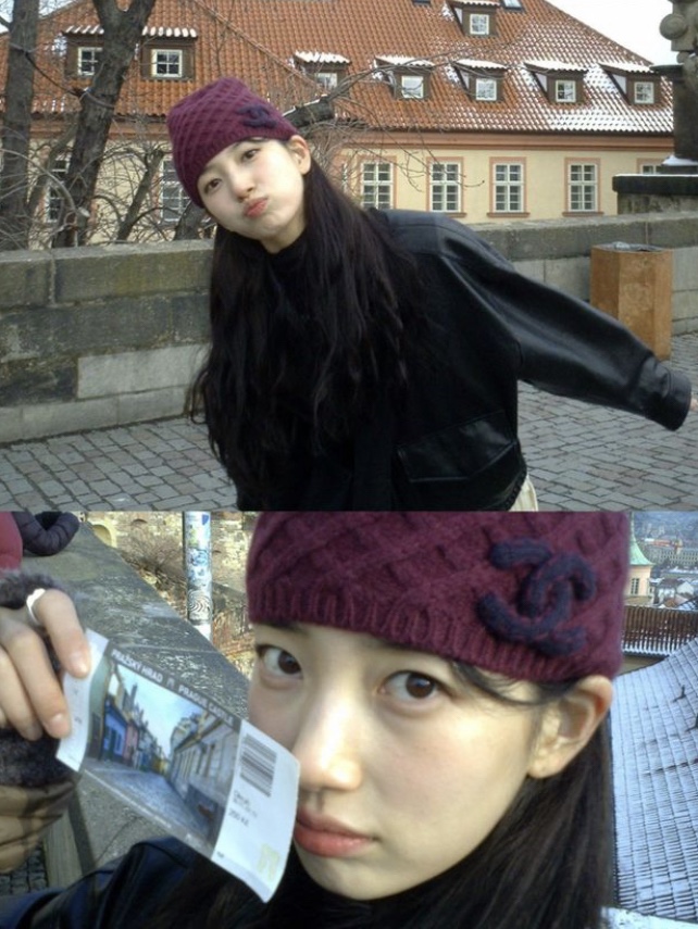 (W) Chanel Beanie Cashmere & Burgundy Navy Blue 착용 스타일