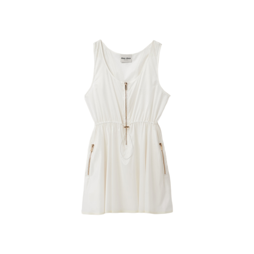 (W) 미우 미우 슬리브리스 테크니컬 실크 드레스 화이트