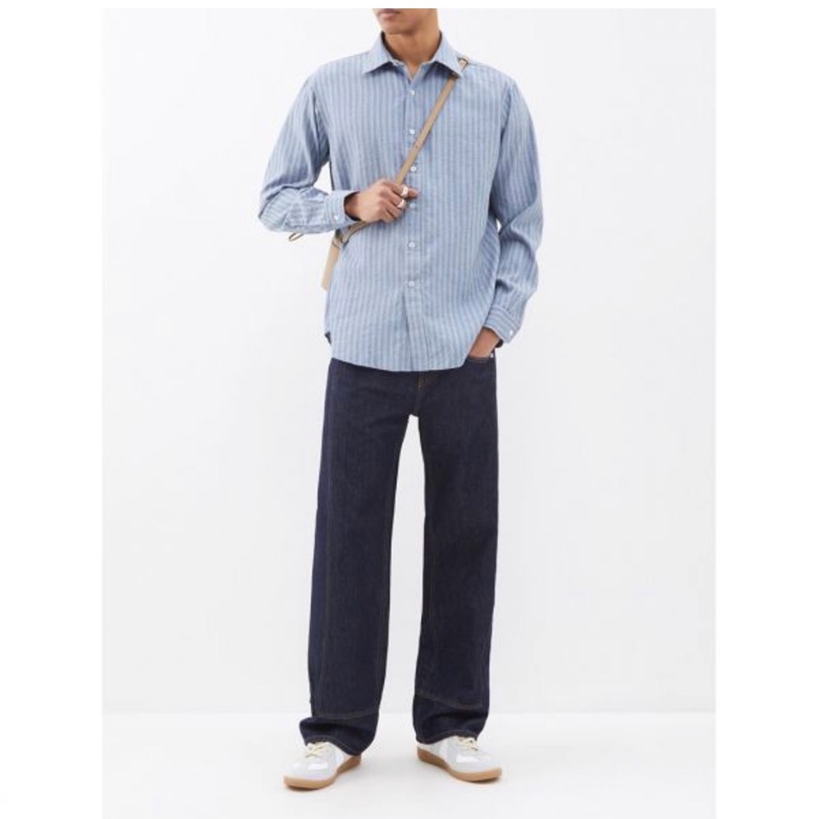 Maison Margiela Seersucker Linen Shirt Blue 착용 스타일