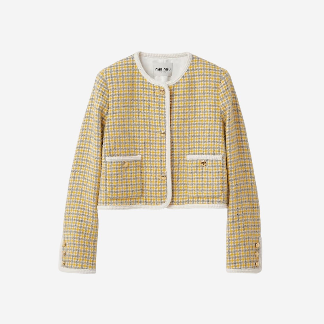 (W) Miu Miu Single Breasted Boucle Jacket White Yellow 상세 이미지 1