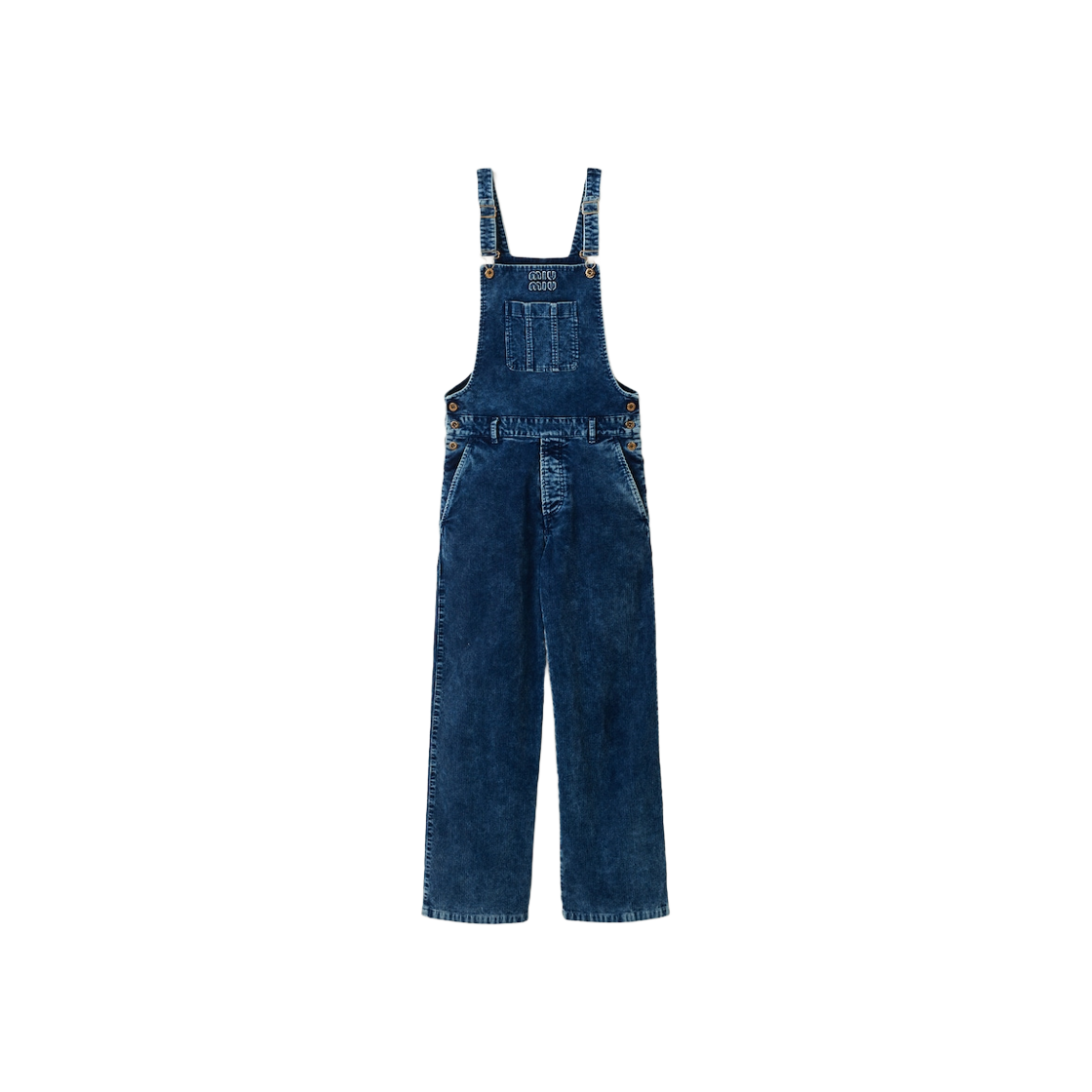 (W) Miu Miu Long Washed Velvet Overalls Indigo Blue 상세 이미지 1