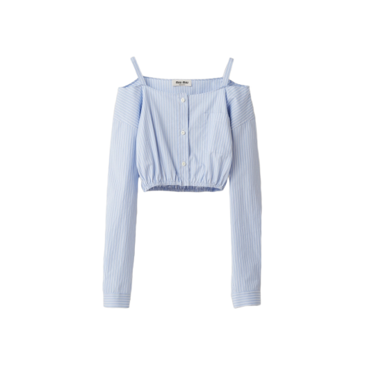 (W) 미우 미우 스트라이프 샴브레이 셔츠 로고 라이트 블루