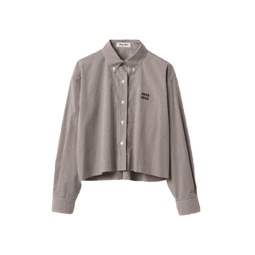 (W) 미우 미우 깅엄 체크 포플린 셔츠 화이트 코코아 브라운