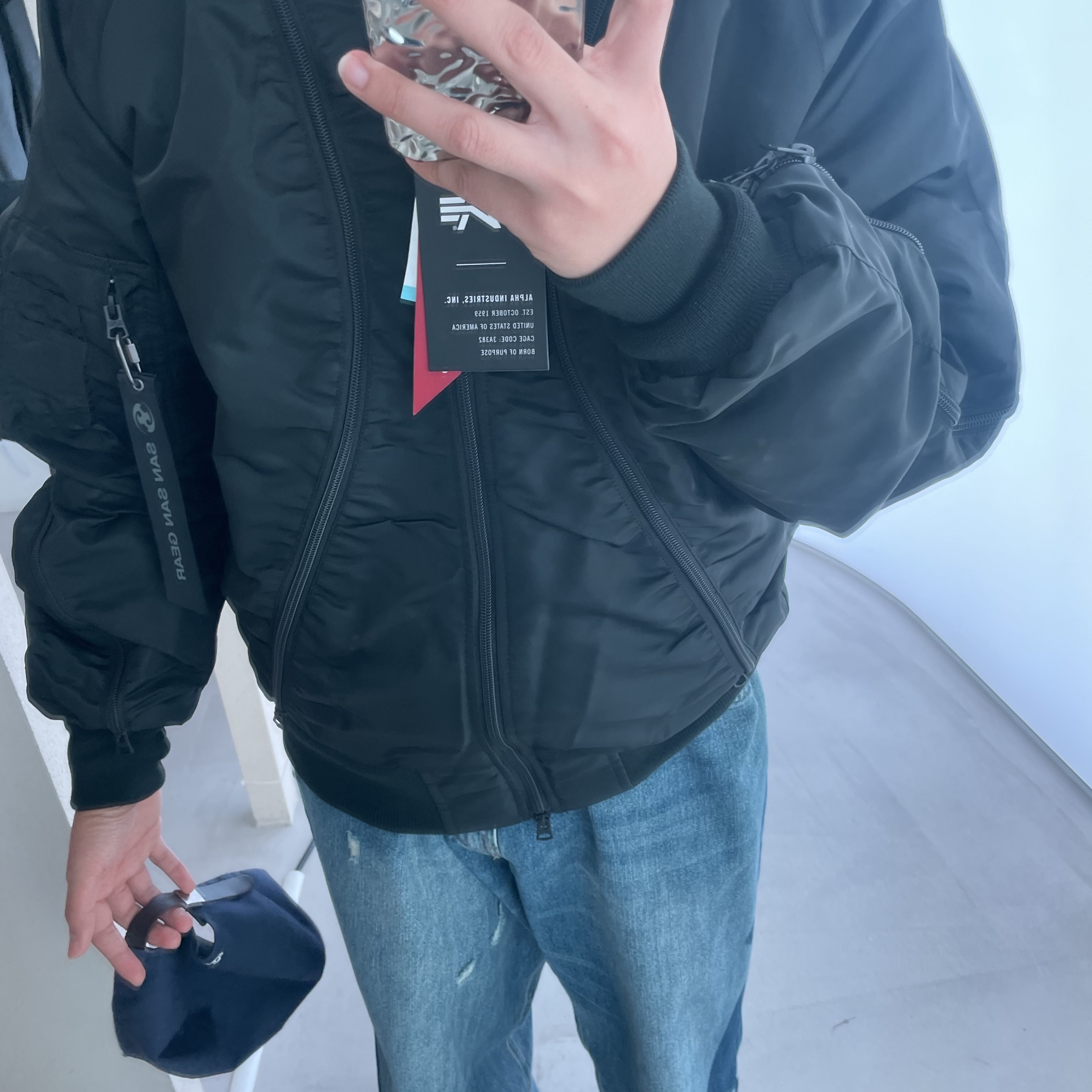 Sansan Gear x Alpha Industries MA-1 Flight Jacket Black - 23FW 착용 스타일