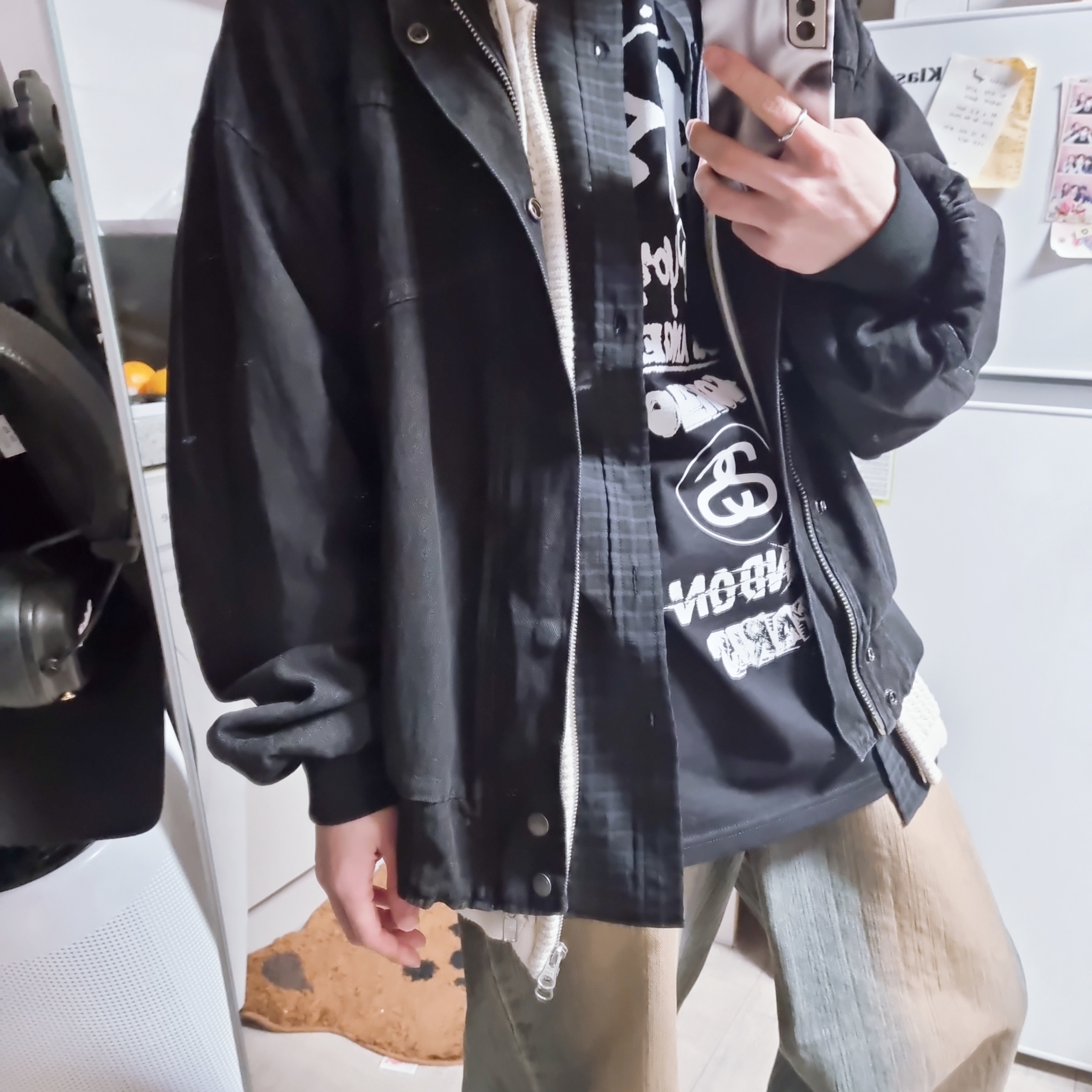 Diesel C-Seymon Treated Denim Baseball Cap Blue White, Stussy Tour T-Shirt Black 착용 스타일 - 3