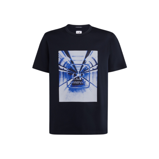 C.P. 컴퍼니 메트로폴리스 시리즈 머서라이즈드 저지 로고 프린트 티셔츠 토탈 이클립스 블루 - 23FW