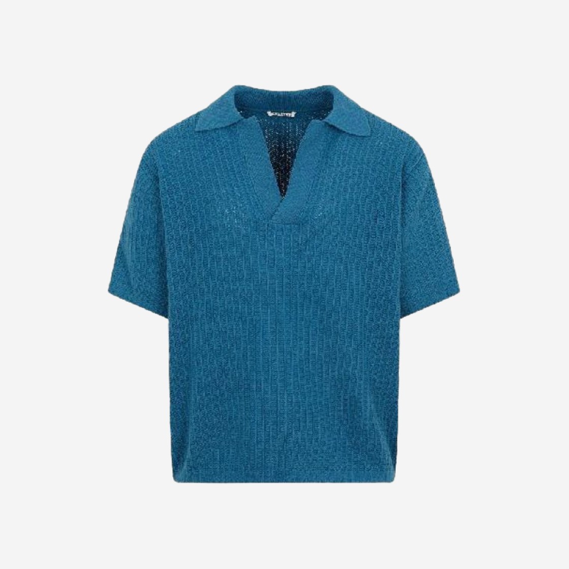 Auralee Brushed Cotton Wool Rib Knit Skipper Polo Blue - 23SS 상세 이미지 1