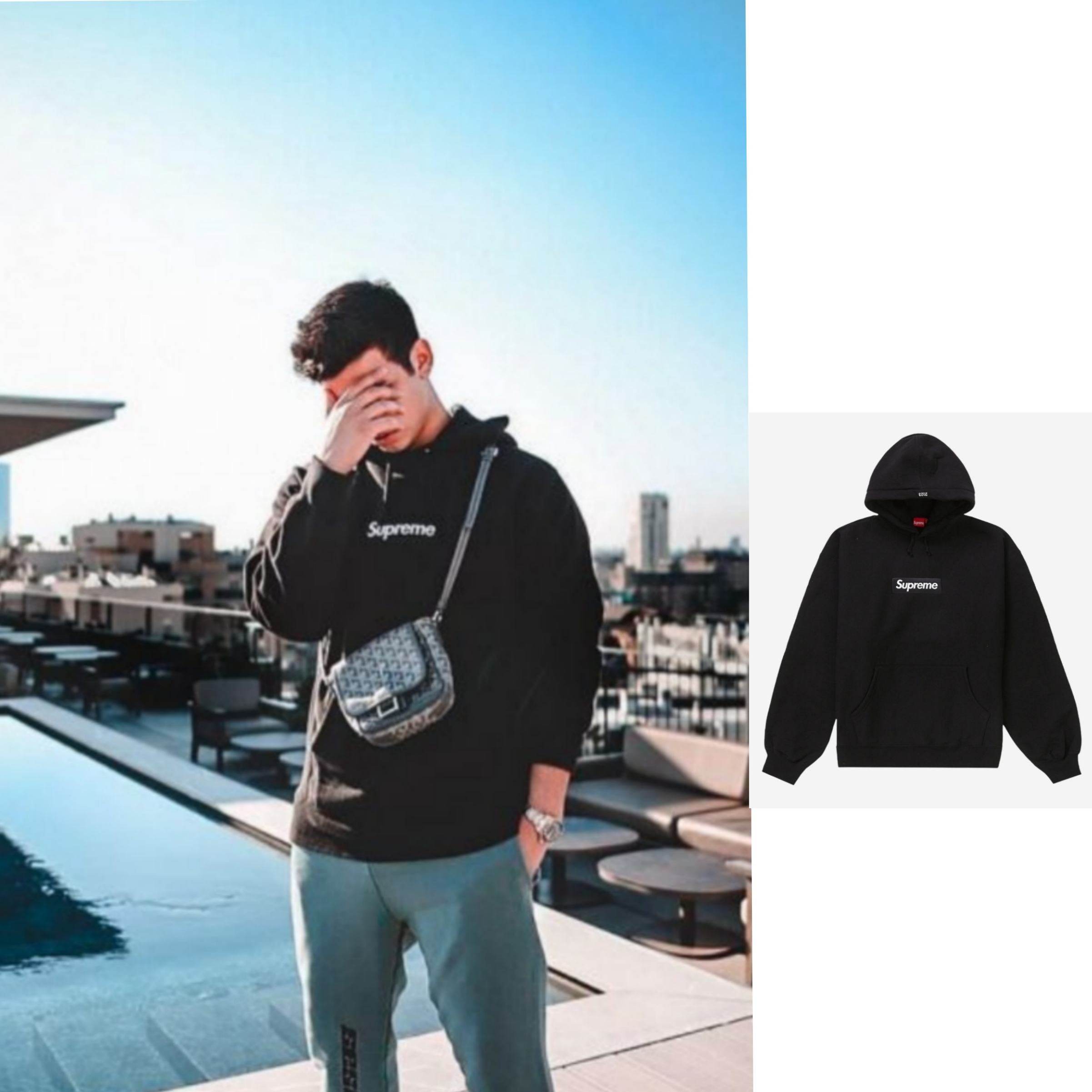 Supreme Box Logo Hooded Sweatshirt Black - 23FW 착용 스타일