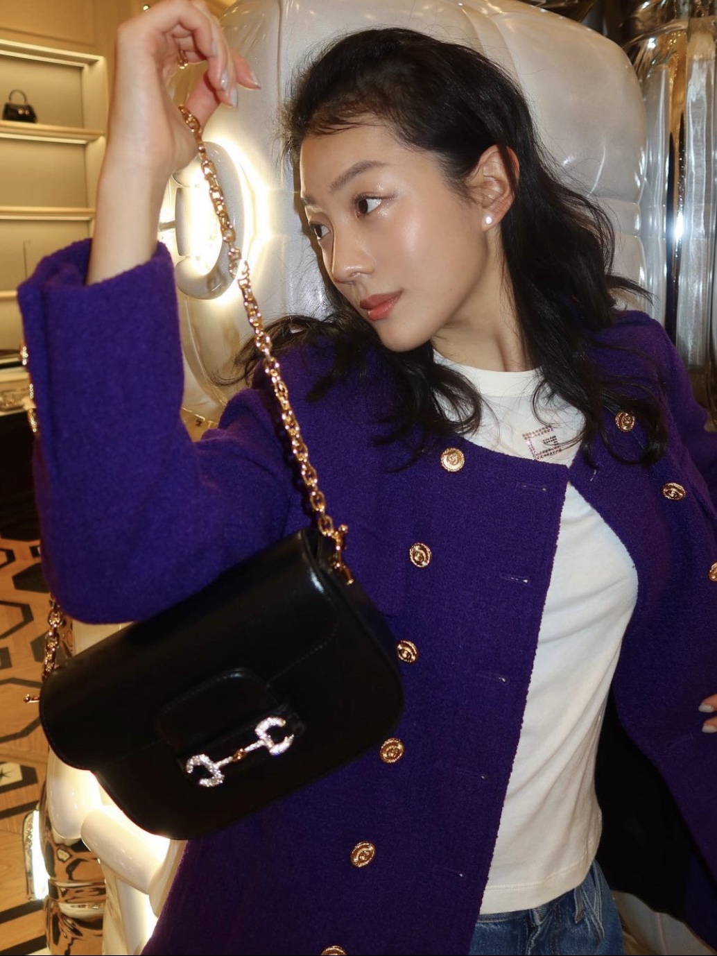 Gucci Horsebit 1955 Mini Bag Black Leather 착용 스타일