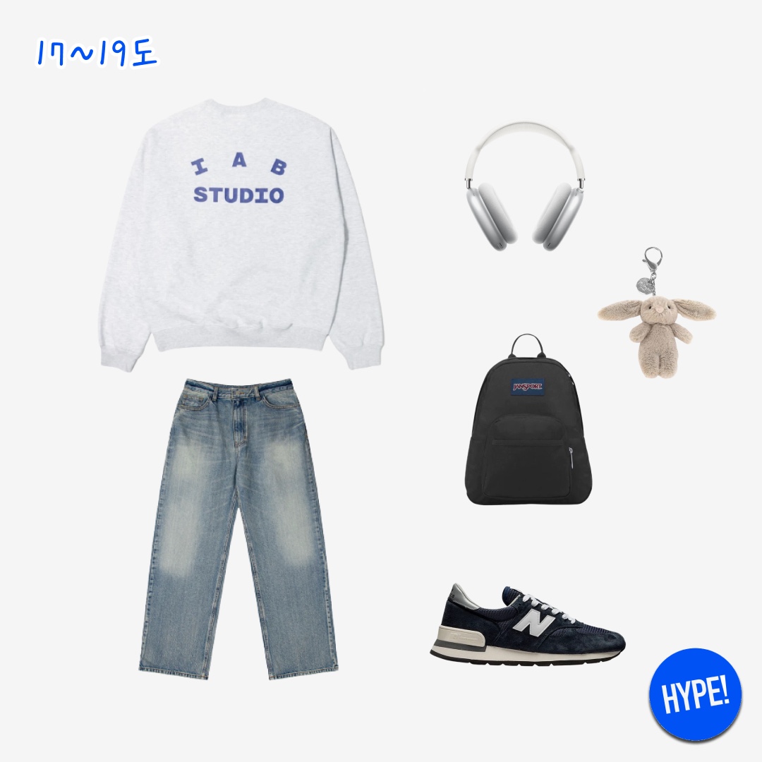 IAB Studio Sweatshirt Light Gray - 23FW, Porta Highlight Washed Denim Blue 착용 스타일 - 3