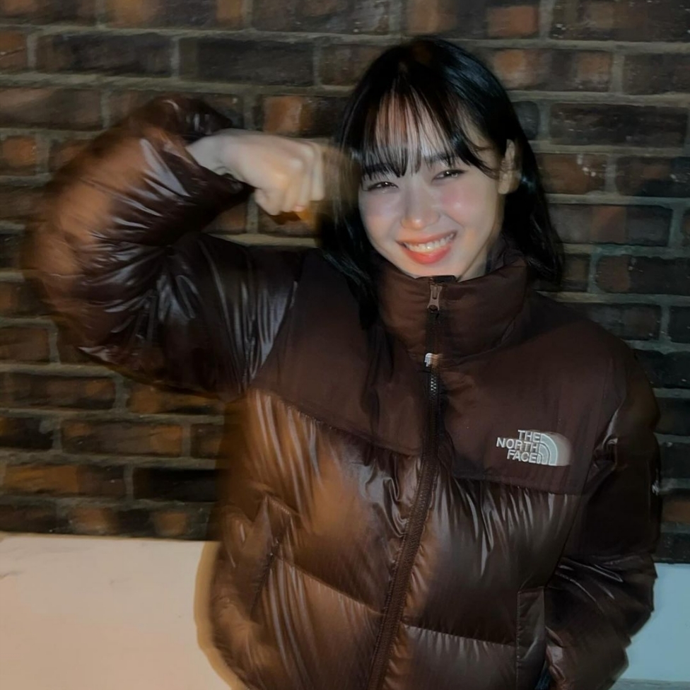 (W) The North Face White Label Novelty Nuptse Down Jacket Cocoa Brown 착용 스타일 - 4